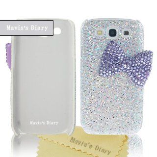 New 3D Handmade Sky Blue Bow Case Cover Hard Silver Bling for Samsung Galaxy S3 III I9300 Cell Phones & Accessories