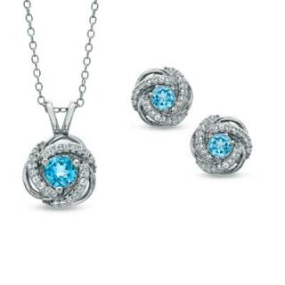 Swiss Blue Topaz and Lab Created White Sapphire Pendant and Earrings