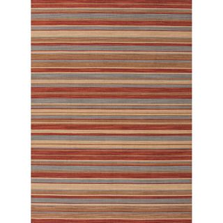 Handmade Flat weave Stripe pattern Red/ Orange Reversible Rug (5 X 8)