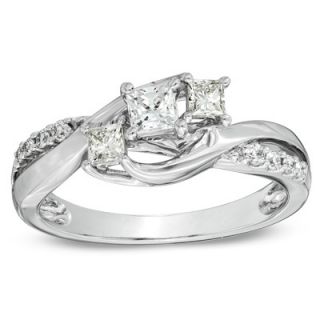 CT. T.W. Princess Cut Diamond Three Stone Swirl Ring in 14K White