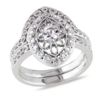0mm Lab Created White Sapphire and Diamond Accent Marquise Shaped