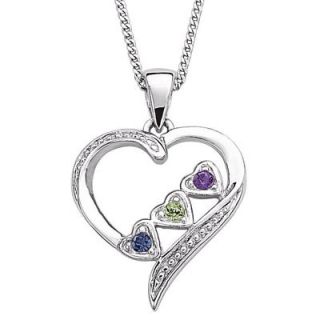 Sisters Simulated Birthstone Heart Necklace in Sterling Silver (3