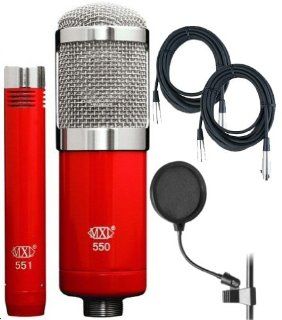 MXL 550/551Recording Ensemble w/2 Condenser Mics, Carrying Case, Pop Filter, and 2 Mic Cables Musical Instruments