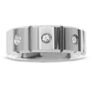 Previously Owned   Mens Diamond Accent Three Stone Ring in Tungsten