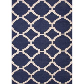 Handmade Flat Weave Geometric Pattern Blue Rug (9 X 12)