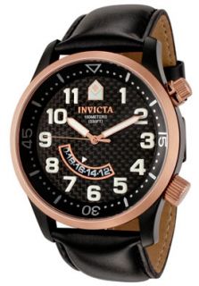 Invicta 0385  Watches,Mens Invicta II Black Carbon Fiber Dial Black Leather, Casual Invicta Quartz Watches