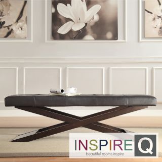 Inspire Q Bosworth Dark Brown Faux Leather Wood X Base Bench