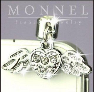 Ip545 Cute Crystal Angel Wing Anti Dust Plug Cover Charm for Iphone 4 4s Cell Phones & Accessories
