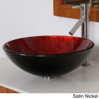 Elite Modern Design Tempered Glass Bathroom Vessel Sink Faucet Combination