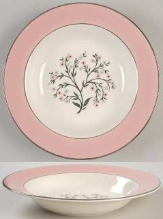 Homer Laughlin  Springtime (Pink Rim) #Cv32 Rim Soup Bowl, Fine China Dinnerware