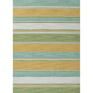 Handmade Flat Weave Stripe Pattern Green Rug (9 X 12)