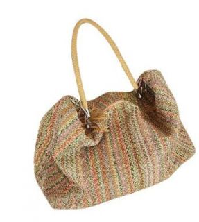 Large Vintage Faux Straw Tote Handbag Shoulder Bag Purse, Rainbow Color for Girls Shoes
