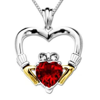 0mm Heart Shaped Lab Created Ruby and Diamond Accent Claddagh Heart