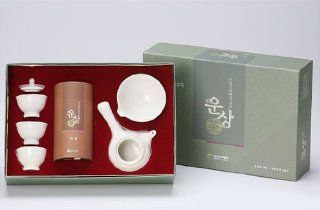 Korean Organic Premium Top Grade Mountain Loose Leaf Green Ceramic Pottery Complete Tea Pot Cup Bowl Gift Set  