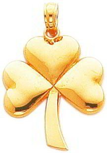 14K Yellow Gold Shamrock Charm Irish Religious Pendant Jewelry