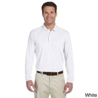 Harriton Mens Easy Blend Long Sleeve Polo Shirt White Size 4XL