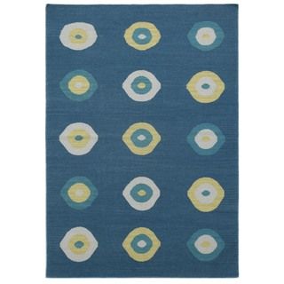Flat weave Blue Holiday Pattern Wool Rug (5 X 8)
