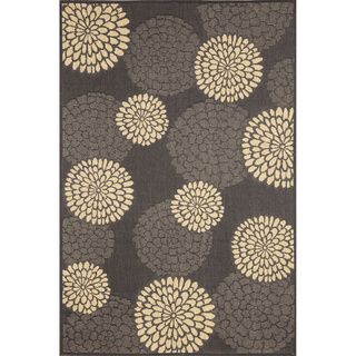 Transocean Multi Floral Charcoal Outdoor Rug (710 X 910) Black Size 8 x 10