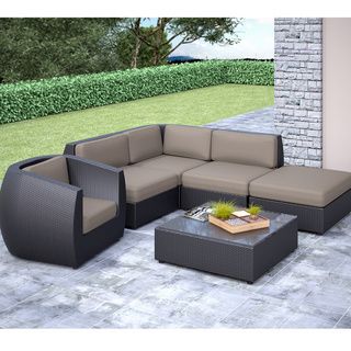 Corliving Corliving Seattle 6 piece Curved Sectional With Chair Patio Set Black Size 6 Piece Sets