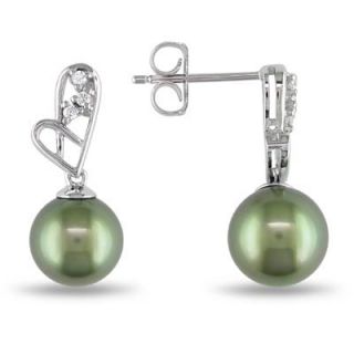 pearl and diamond accent drop earrings in 10k white gold $ 449