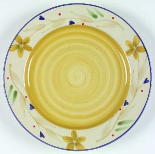 Pier 1 Merida Dinner Plate, Fine China Dinnerware   Yellow Floral On Rim, Smooth