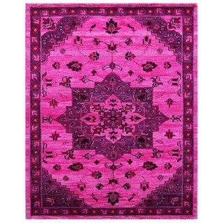 Hand knotted Pink/ Purple Oriental Pattern Wool Rug (5 X 8)