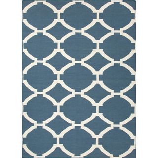 Durable Handmade Flat weave Geometric pattern Blue Rug (36 X 56)