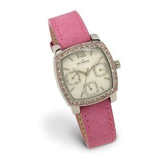 Skagen Women's Chronograph Pink and White Crystal Bezel and Pink Suede Watch #558SSLPCR at  Women's Watch store.