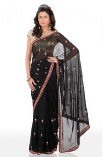 Chhabra 555 Womens Black Embroidery Saree One Size Clothing