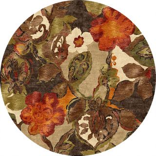 Hand tufted Transitional Floral Pattern Brown Rug (8 Round)