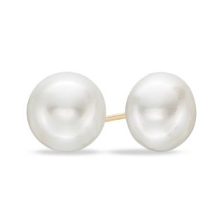 0mm Button Cultured Freshwater Pearl Stud Earrings in 14K Gold