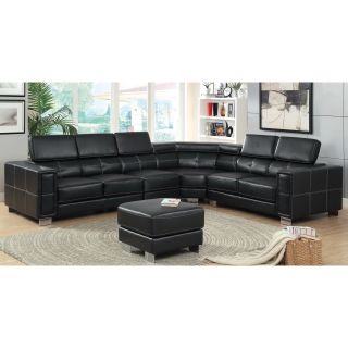 Furniture Of America Garzion Pneumatic Gas Lift Headrest Black Bonded Leather Match Sectional With Ottoman