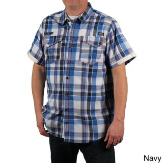 Mo7 Mo7 Mens Plaid Woven Short Sleeve Shirt Navy Size XL