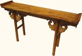 Tibetan Altar table is made of old recycled elm wood and has Chinese Ming style elements   Hand constructed in traditional methods and made to last for generations   60" Wide  End Tables  Patio, Lawn & Garden