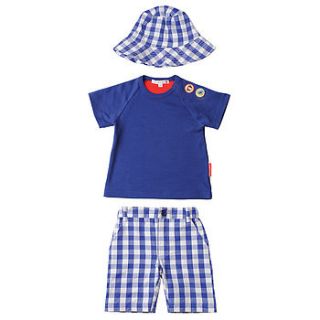 boys' navy hat, t shirt & checked shorts set by olive&moss