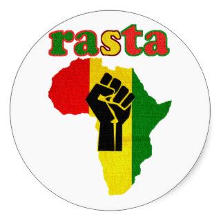 Rasta Black Power Fist over Africa Round Stickers
