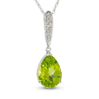 Pear Shaped Peridot Pendant in 10K White Gold with Diamond Accents