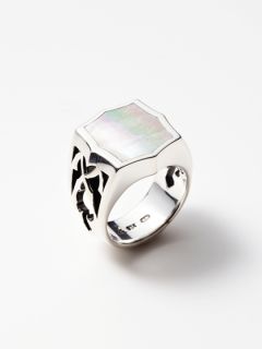 MENS OCTAGONAL BLACK MOTHER OF PEARL ACE RING by Stephen Webster