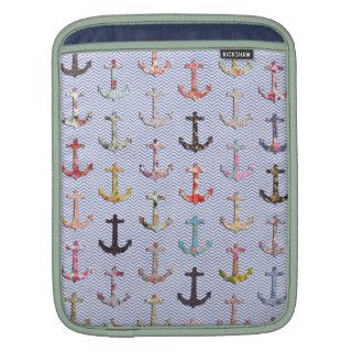 Retro girly floral nautical anchor blue chevron sleeves for iPads