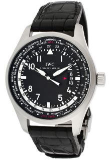 IWC IW326201  Watches,Mens Pilot Worldtimer Mechanical Black Dial Black Genuine Alligator, Luxury IWC Mechanical Watches