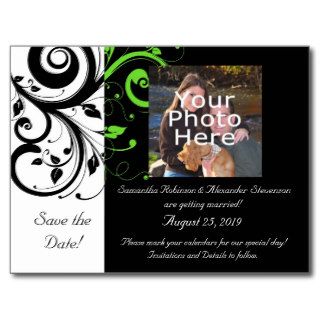 Black/White/Lime Green Bold Swirl Save the Date Post Cards