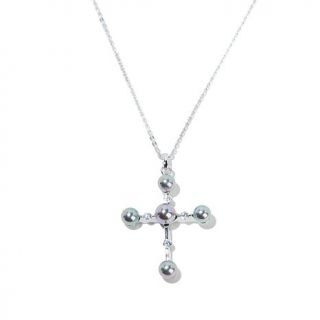 Majorica 5 6mm Manmade Organic Pearl and CZ Cross Pendant with 16" Chain