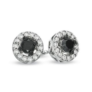CT. T.W. Enhanced Black and White Diamond Frame Stud Earrings in