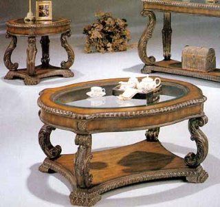Shop Antique Finish Glass Top Carved Coffee Table Set at the  Furniture Store. Find the latest styles with the lowest prices from Furniture on the Web