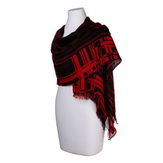 Vince Camuto Mixed Scale Geo Border Scarf with Fringe