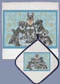Pipsqueak Productions DP565 Dish Towel and Pot Holder Set   Schnauzer Family   Hand Towels