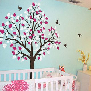 single tree with birds flying wall sticker by wall art