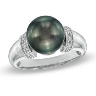 10.0 11.0mm Cultured Tahitian Pearl Ring in Sterling Silver with White