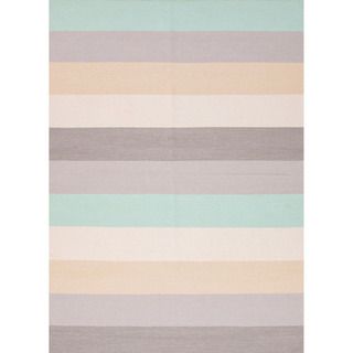 Handmade Flat weave Stripe pattern Gray/ Black/ Blue Rug (8 X 10)