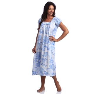 La Cera La Cera Womens Cotton Print Gown Blue Blue Size L (12  14)
